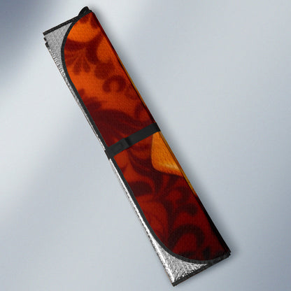 Twin Dachshunds Portrait Against Ornate Orange Background Car Auto Sun Shades 211402