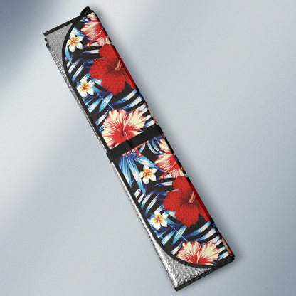 Red Blue Hibiscus Hawaiian Flower Pattern Car Auto Sun Shades 212201