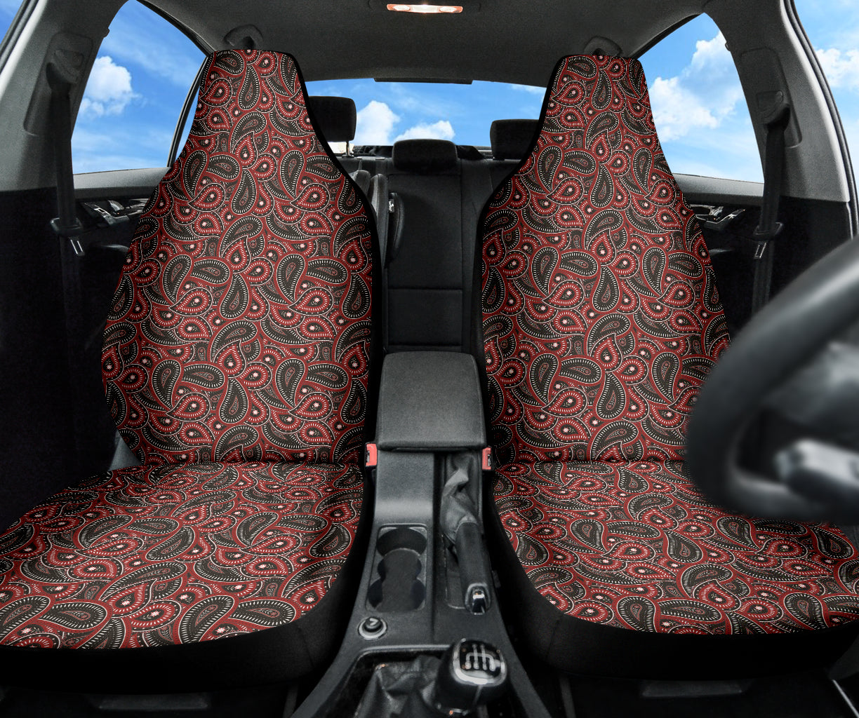 Red Paisley Pattern Car Seat Covers 212201