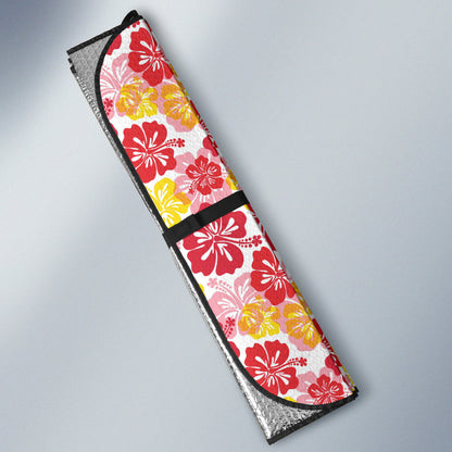Red Yellow Hibiscus Hawaiian Flower Pattern Car Auto Sun Shades 212201