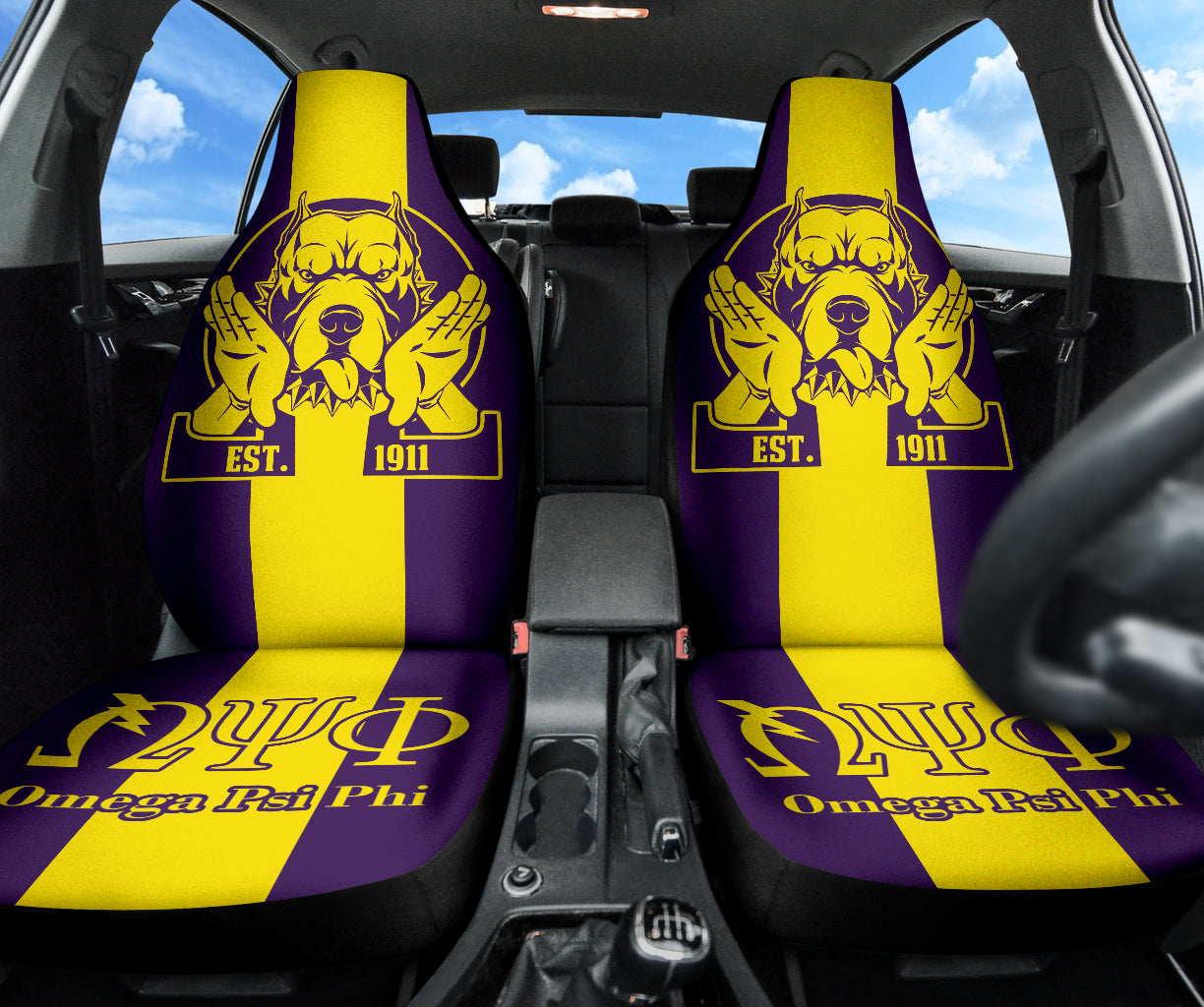 African Omega Psi Phi Car Seat Covers Bulldog Style 212401
