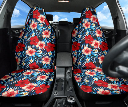 Red Blue Hibiscus Hawaiian Flower Pattern Car Seat Covers 212201