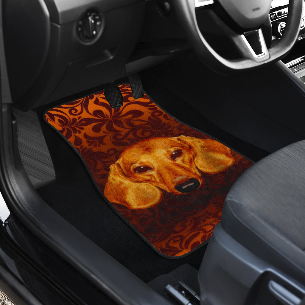 Dachshund Expression Framed by Classic Orange Swirls Car Floor Mats 211402