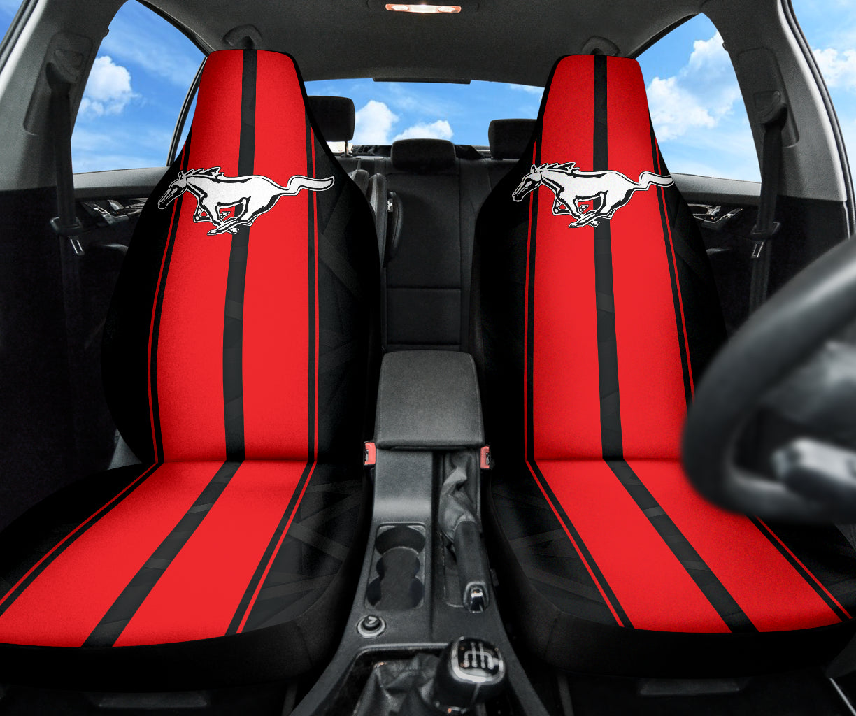 Red Ford Mustang Fastback Muscle Car Seat Covers 210302