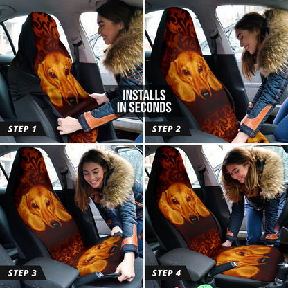 Warm Toned Dachshund Portrait with Decorative Swirls Car Seat Covers 211402