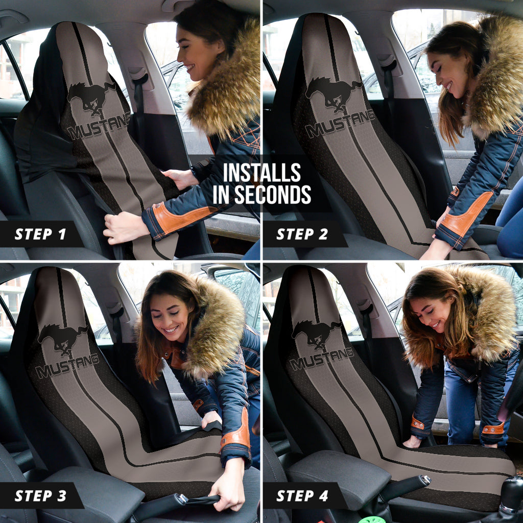 White Gray Ford Mustang Fastback Muscle Car Seat Covers 210101
