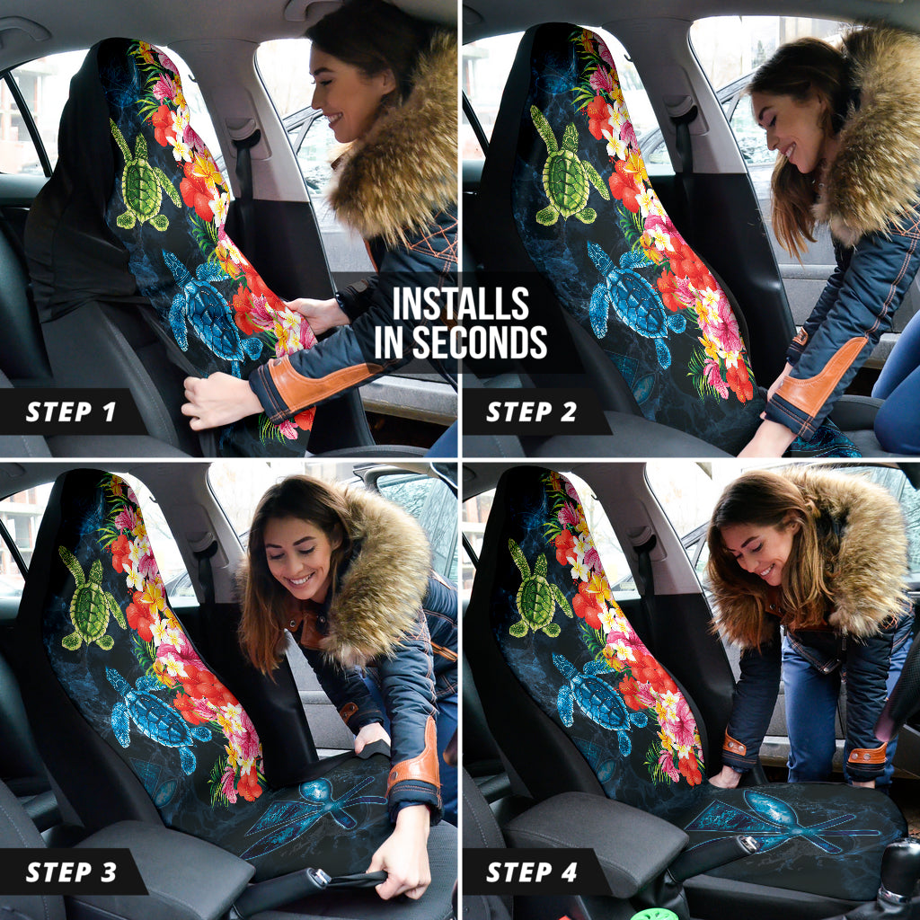 Turtle Kanaka Maoli Hibiscus Plumeria Flower Wave Car Seat Covers 212101