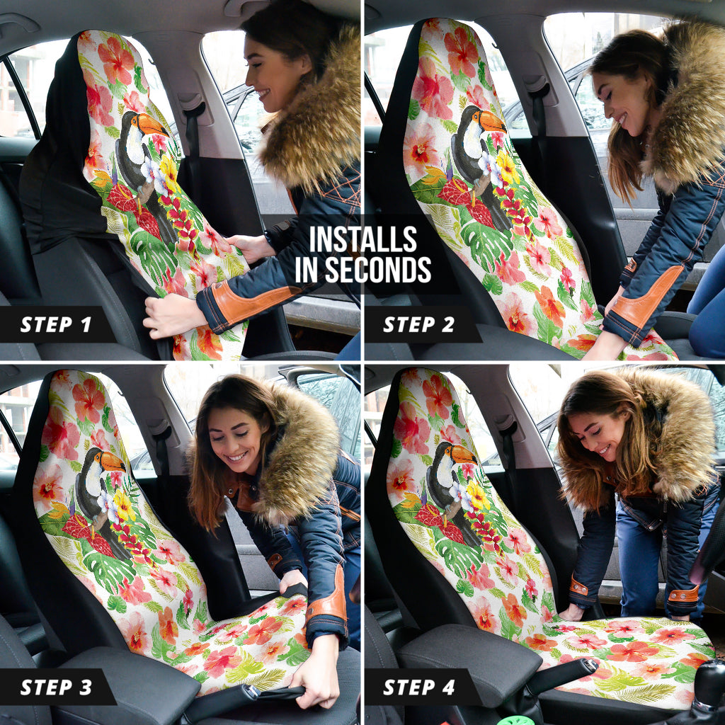 Pink Hibicus Toucan Watercolor Car Seat Covers 212401