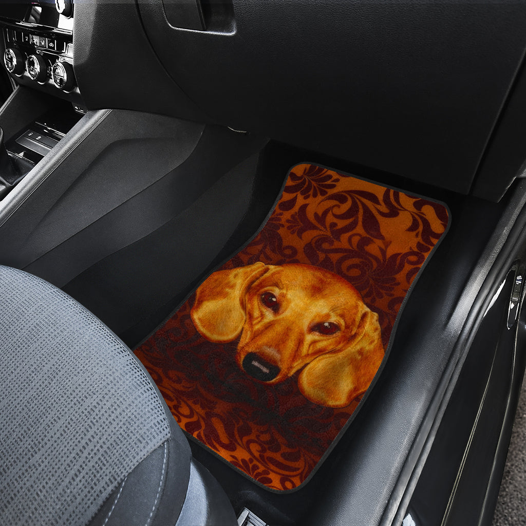 Regal Dachshund Face Against Intricate Pattern Design Car Floor Mats 211402