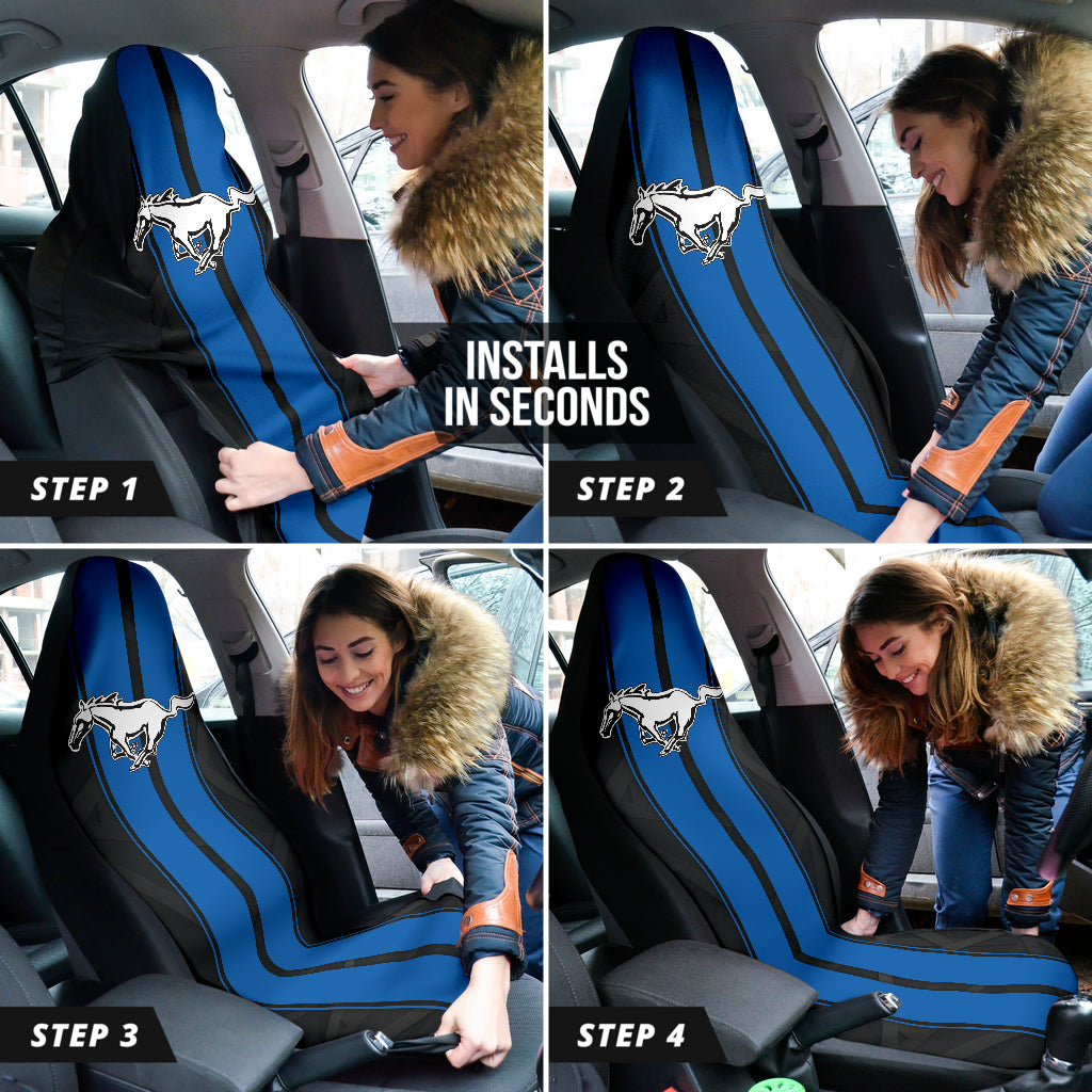 Blue Ford Mustang Fastback Muscle Car Seat Covers 210302