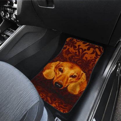 Warm Toned Dachshund Portrait with Decorative Swirls Car Floor Mats 211402