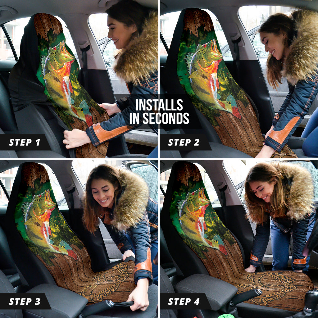Largemouth Bass Fishing Wood Style Printing Car Seat Covers 211201