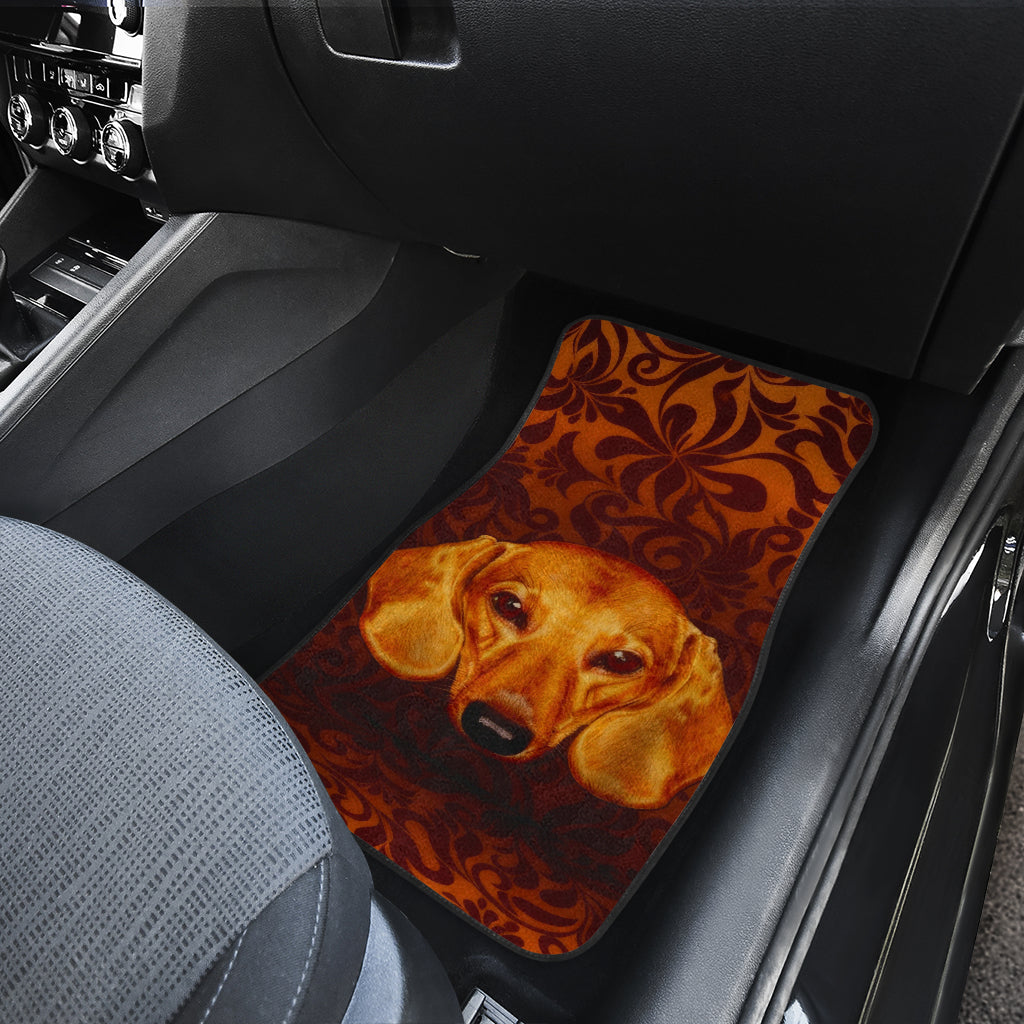 Dachshund Expression Framed by Classic Orange Swirls Car Floor Mats 211402