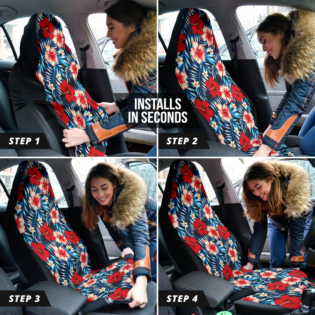 Red Blue Hibiscus Hawaiian Flower Pattern Car Seat Covers 212201