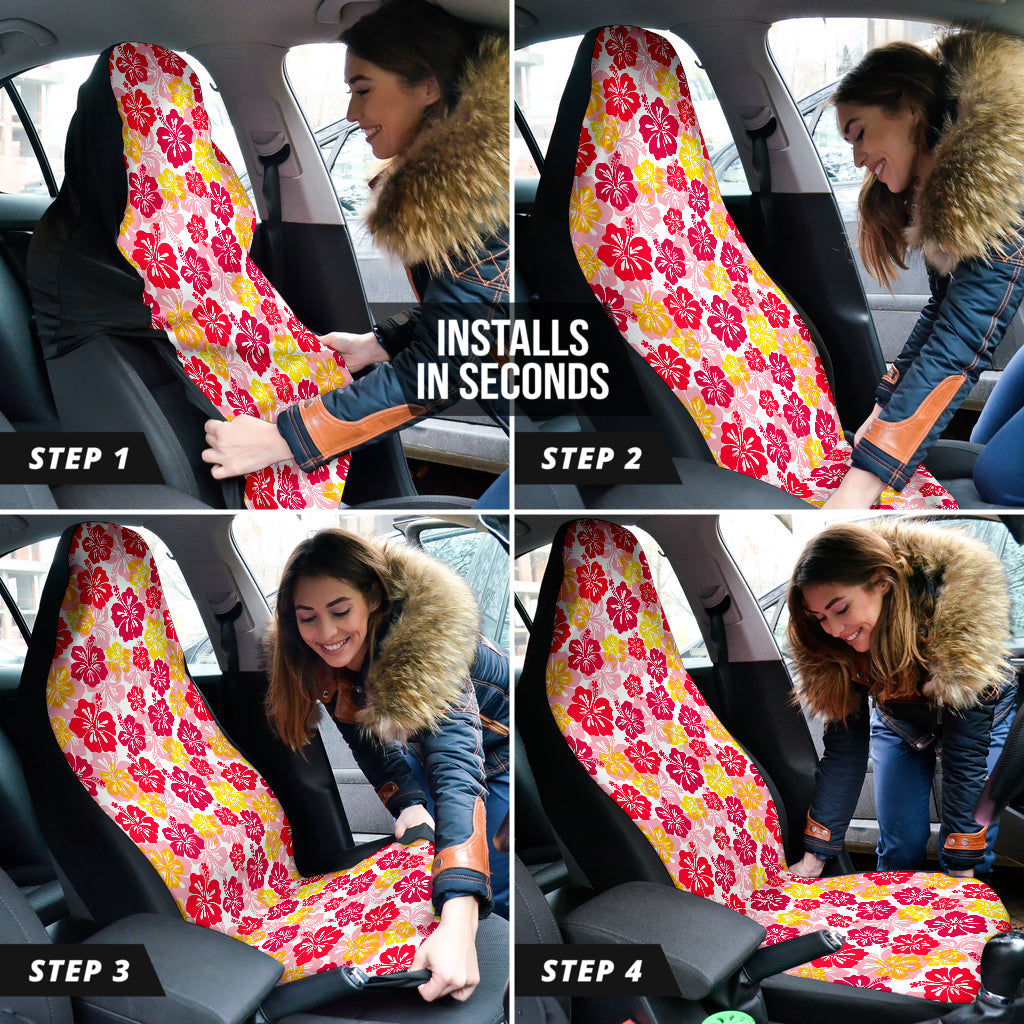Red Yellow Hibiscus Hawaiian Flower Pattern Car Seat Covers 212201