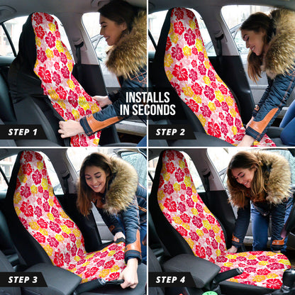 Red Yellow Hibiscus Hawaiian Flower Pattern Car Seat Covers 212201