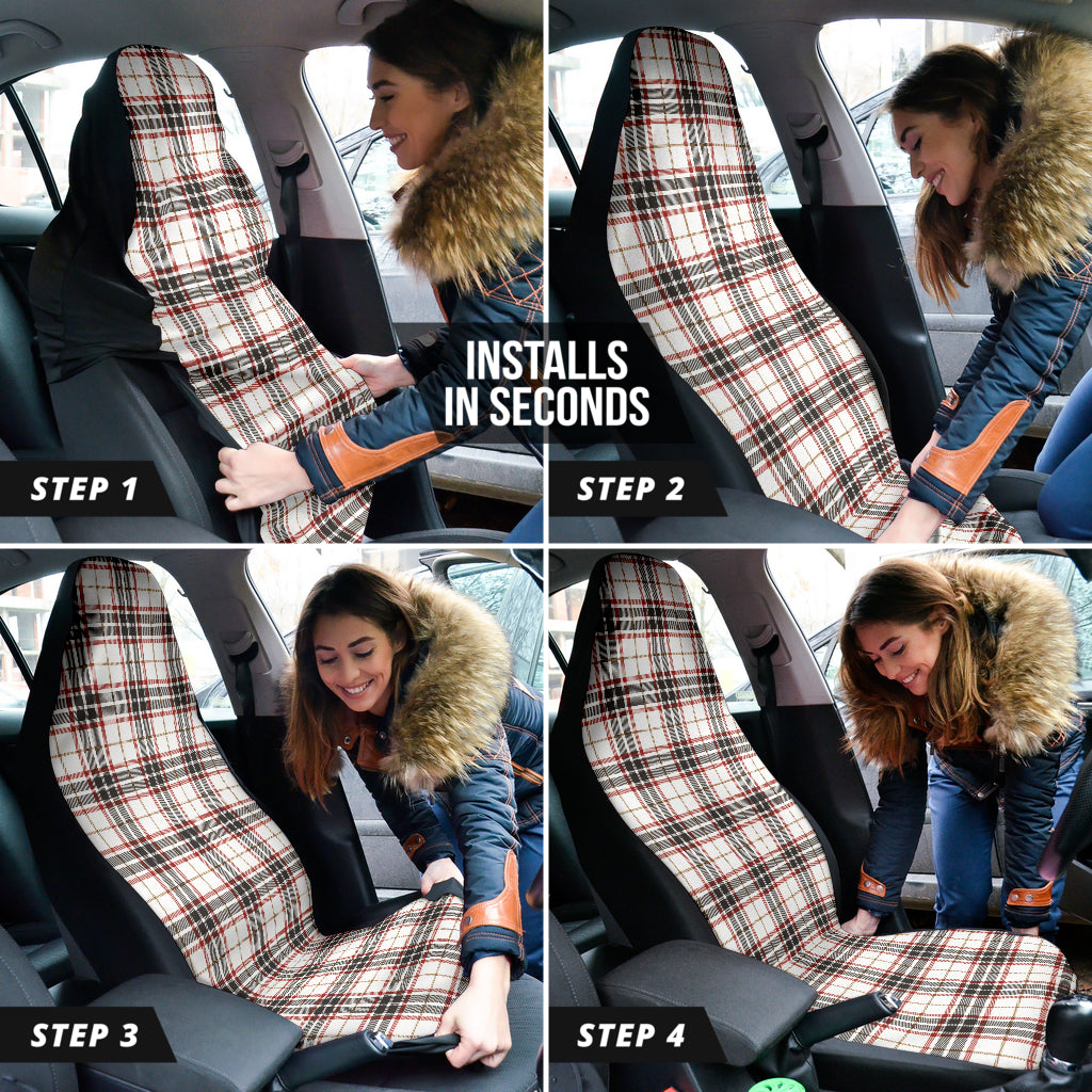 White Plaid Pattern Car Seat Covers 212401