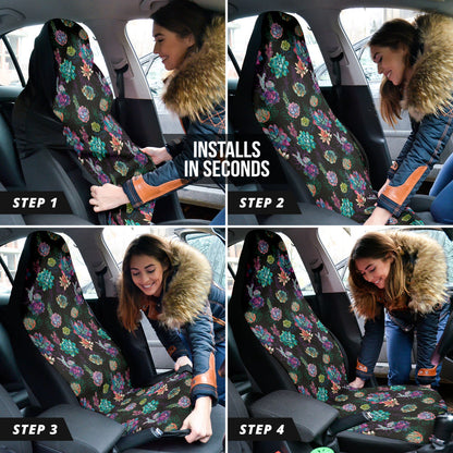 Succulent Colorful Black Background Watercolor Car Seat Covers 212301