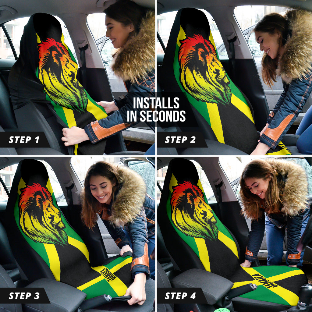 African Patterns Jamaica Flag Color With Lion Car Seat Covers 211701