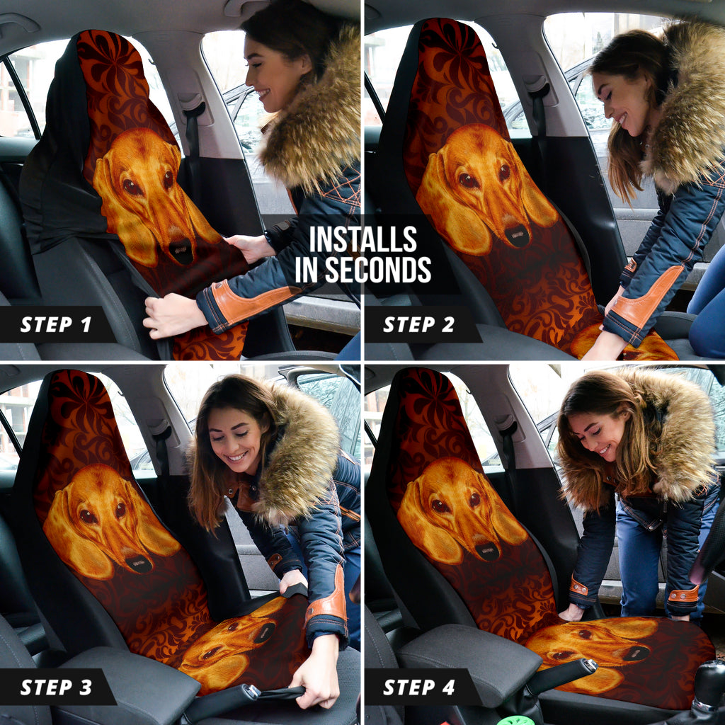 Dachshund Expression Framed by Classic Orange Swirls Car Seat Covers 211402