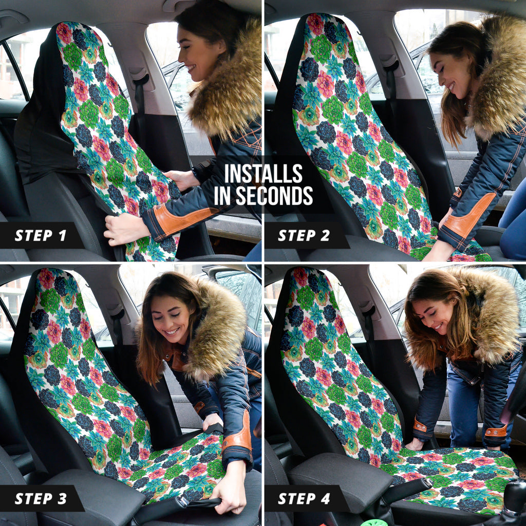 Succulent Colorful White Background Watercolor Car Seat Covers 212301