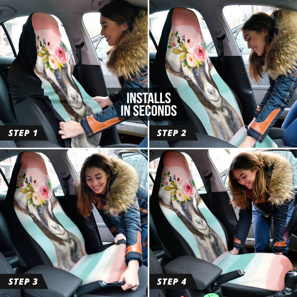 Goat Cute Colorful Watercolor Car Seat Covers 212301