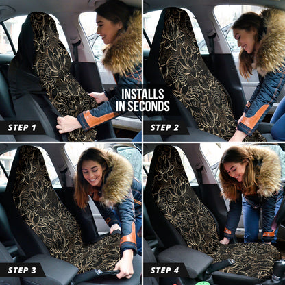 Luxurious Gold Lotus Waterlily Black Background Car Seat Covers 211201