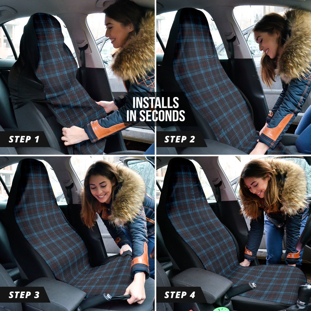 Dark Blue Plaid Pattern Car Seat Covers 212401