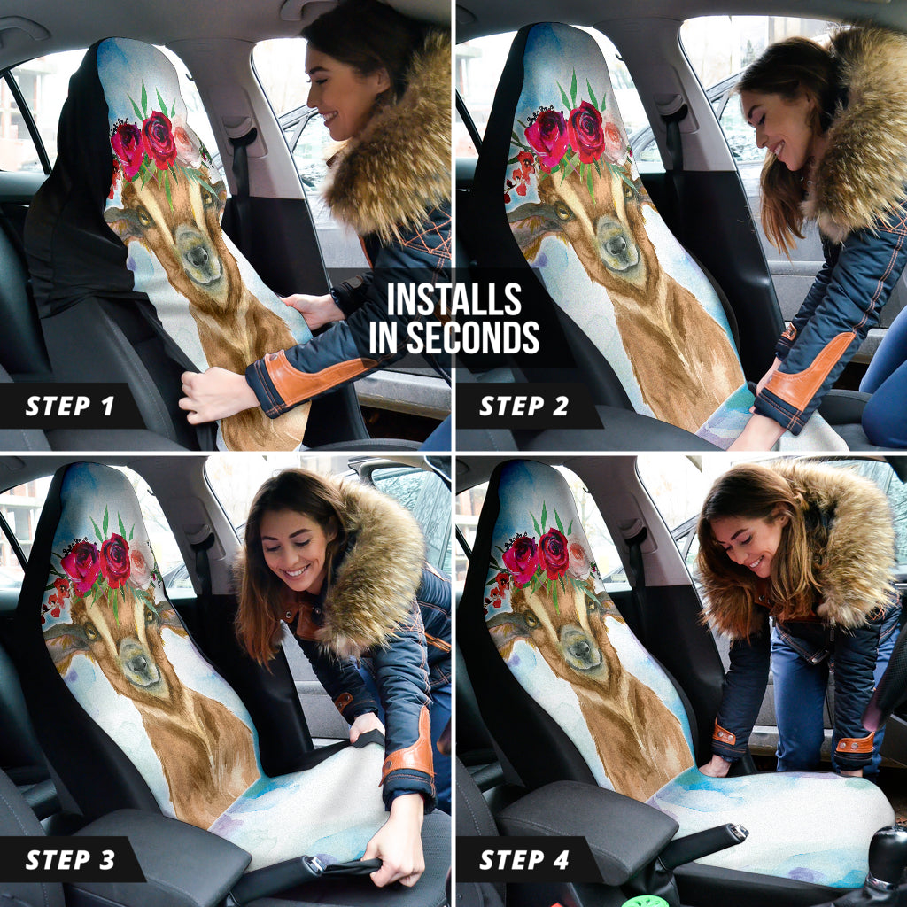 Goat Cute Cyan Watercolor Car Seat Covers 212301