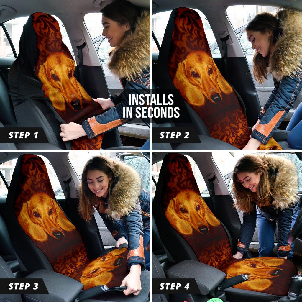 Regal Dachshund Face Against Intricate Pattern Design Car Seat Covers 211402