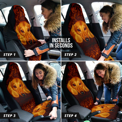 Regal Dachshund Face Against Intricate Pattern Design Car Seat Covers 211402