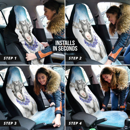 Goat Cute Blue Watercolor Car Seat Covers 212301