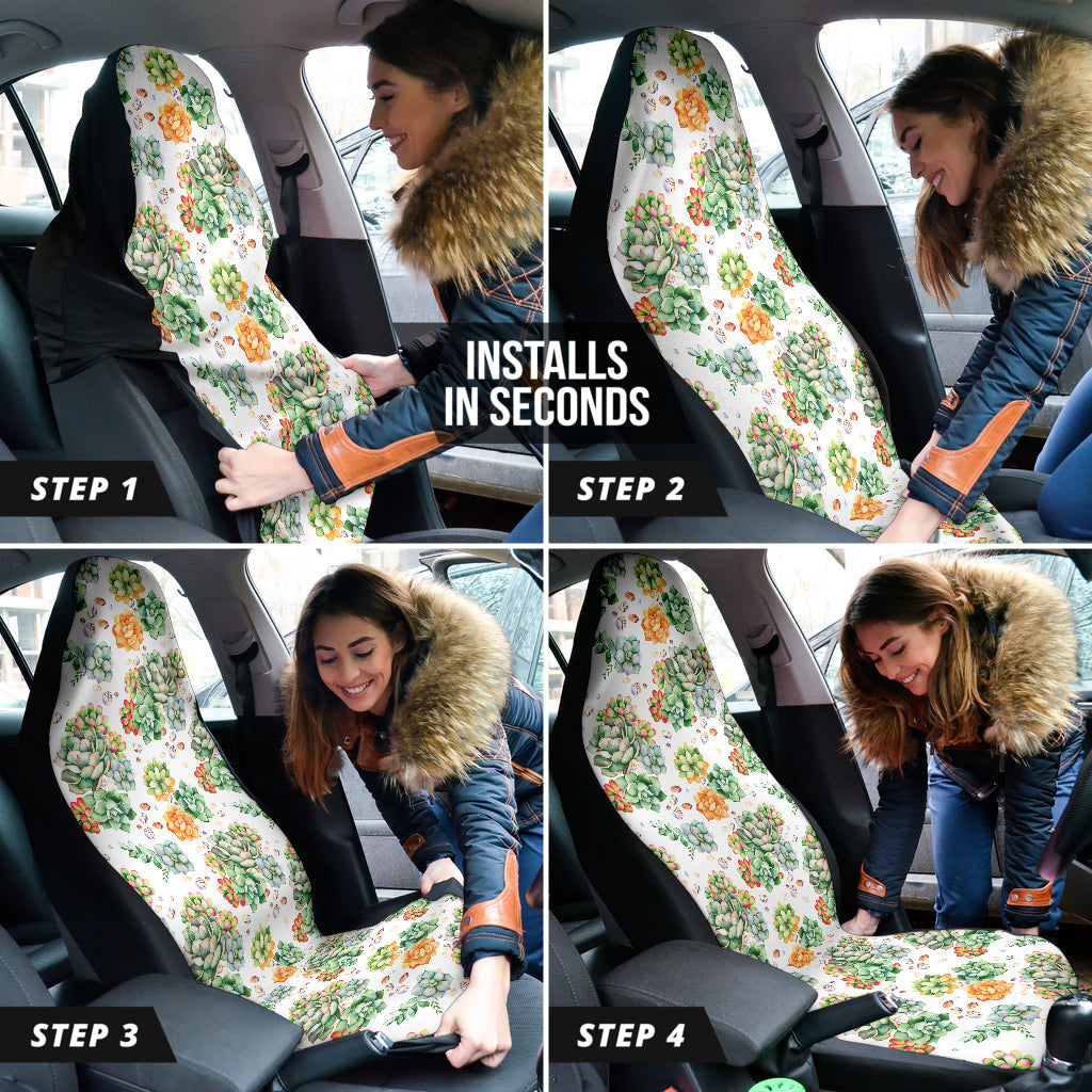 Succulent Natural Watercolor White Background Car Seat Covers 212301