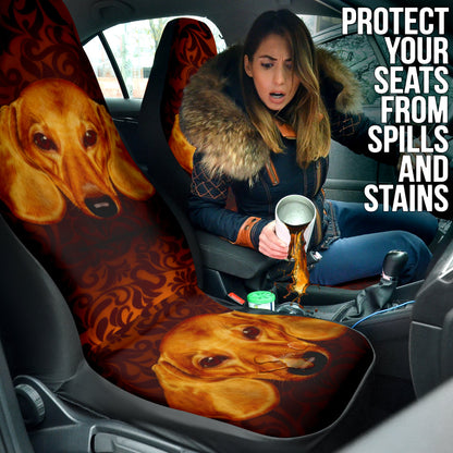 Regal Dachshund Face Against Intricate Pattern Design Car Seat Covers 211402