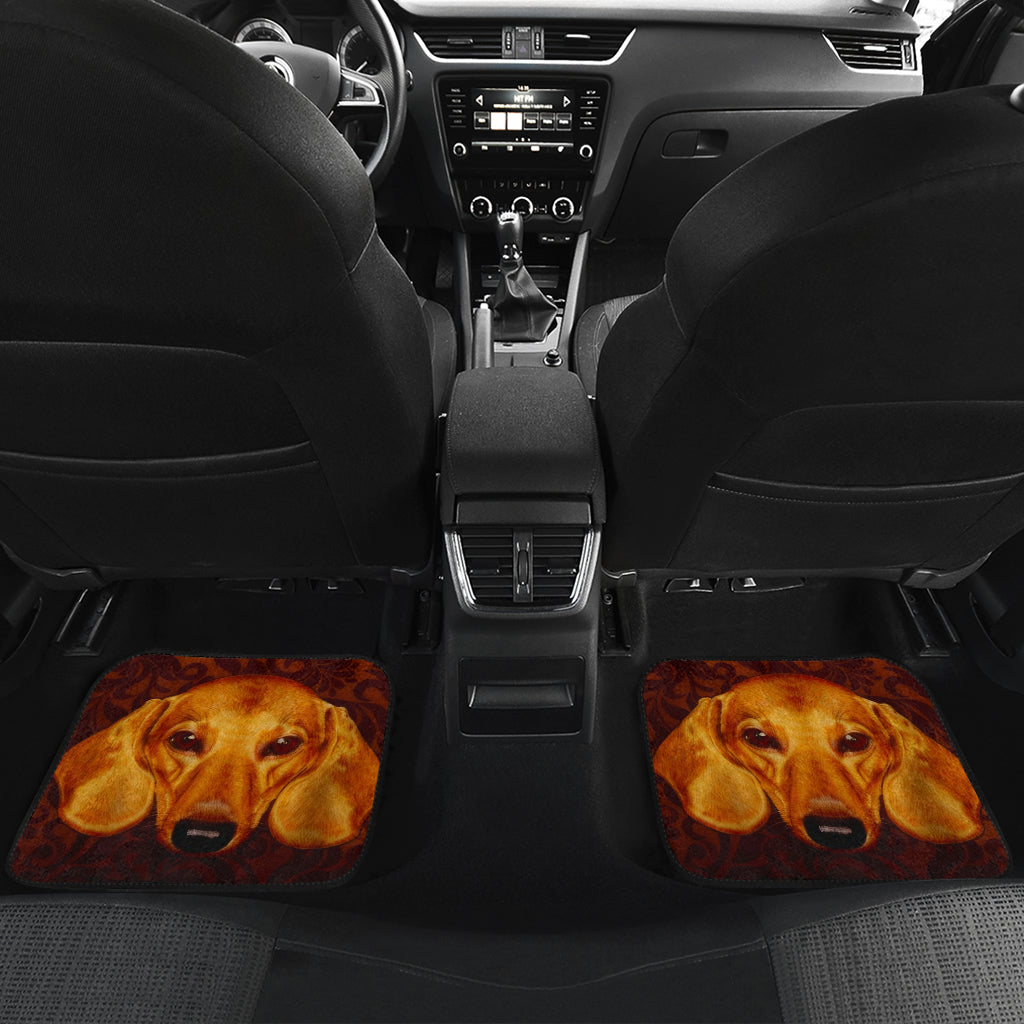 Regal Dachshund Face Against Intricate Pattern Design Car Floor Mats 211402