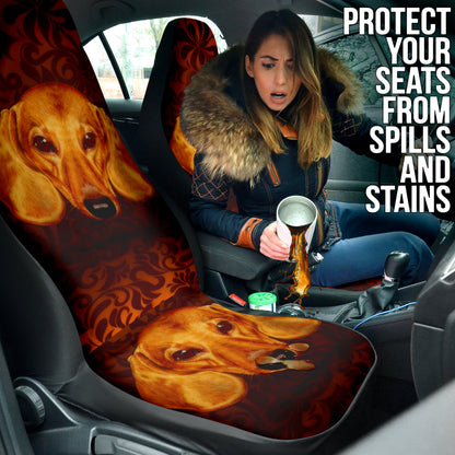 Dachshund Expression Framed by Classic Orange Swirls Car Seat Covers 211402