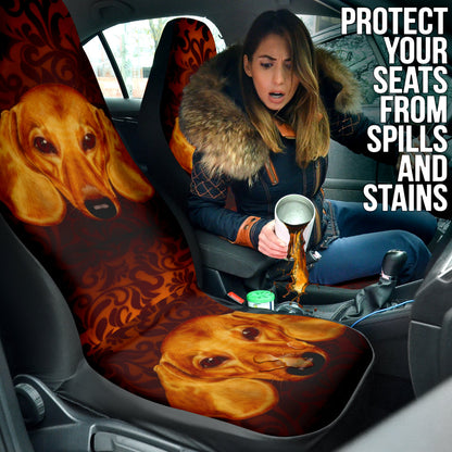 Warm Toned Dachshund Portrait with Decorative Swirls Car Seat Covers 211402