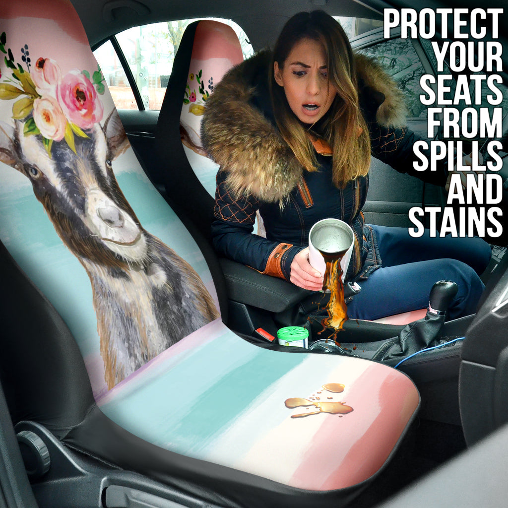 Goat Cute Colorful Watercolor Car Seat Covers 212301