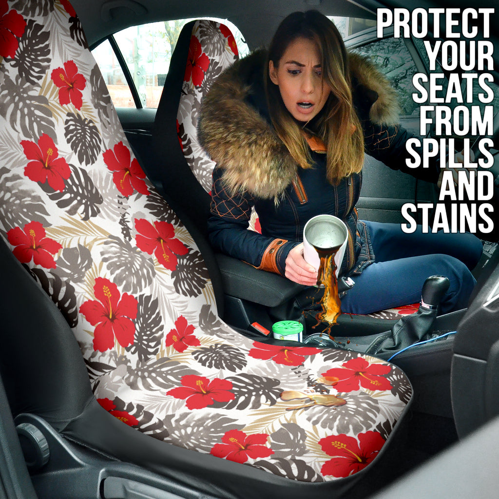 Red Hibiscus Hawaiian Flower Pattern Car Seat Covers 212201