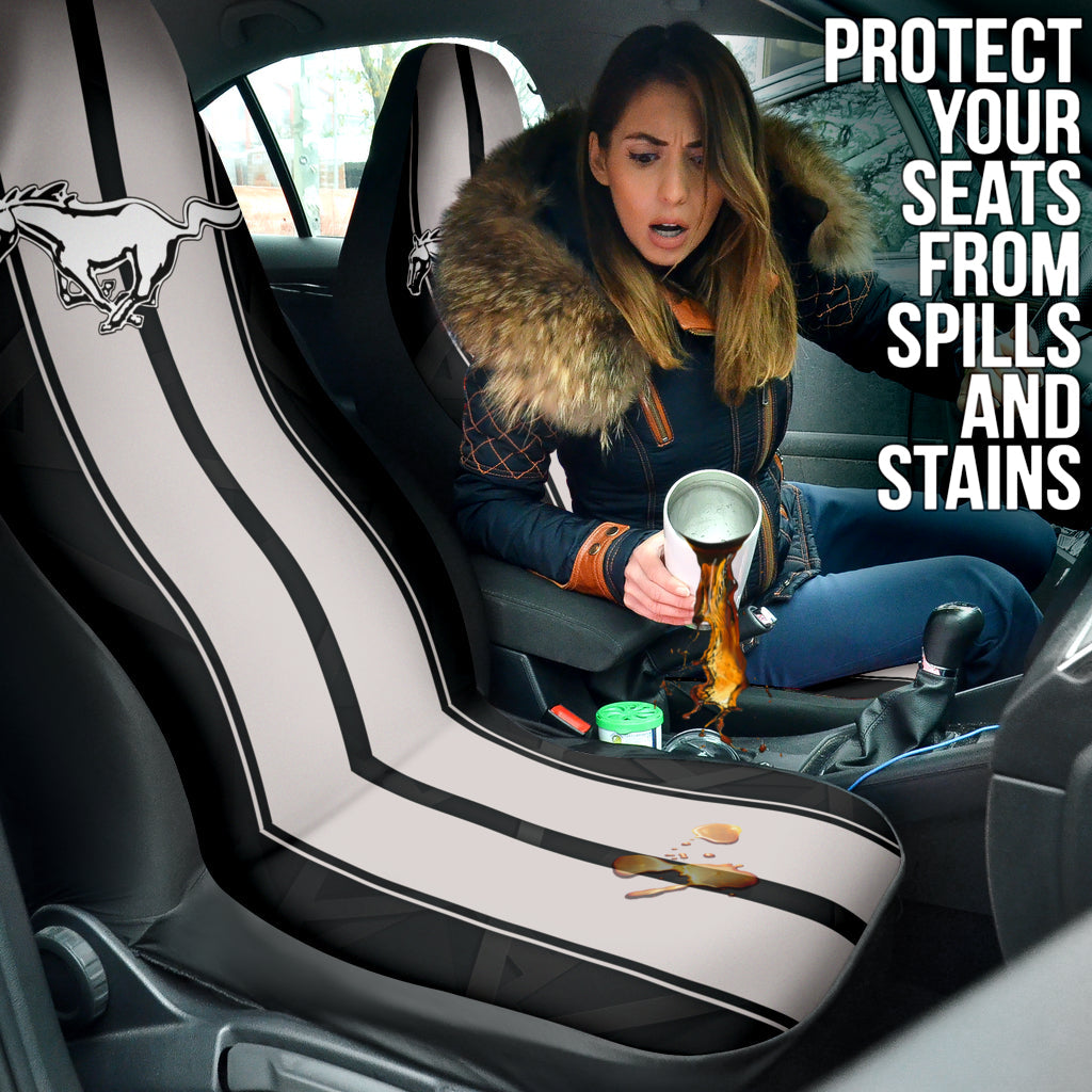 White Gray Ford Mustang Fastback Muscle Car Seat Covers 210402