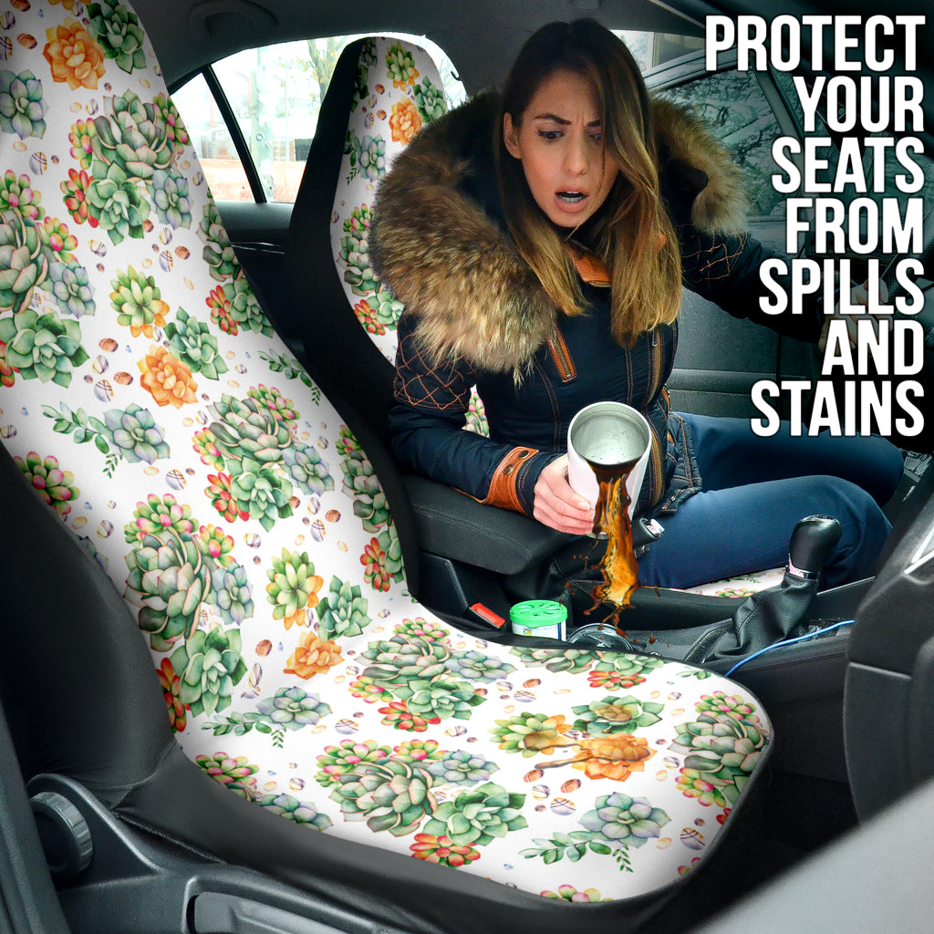 Succulent Natural Watercolor White Background Car Seat Covers 212301