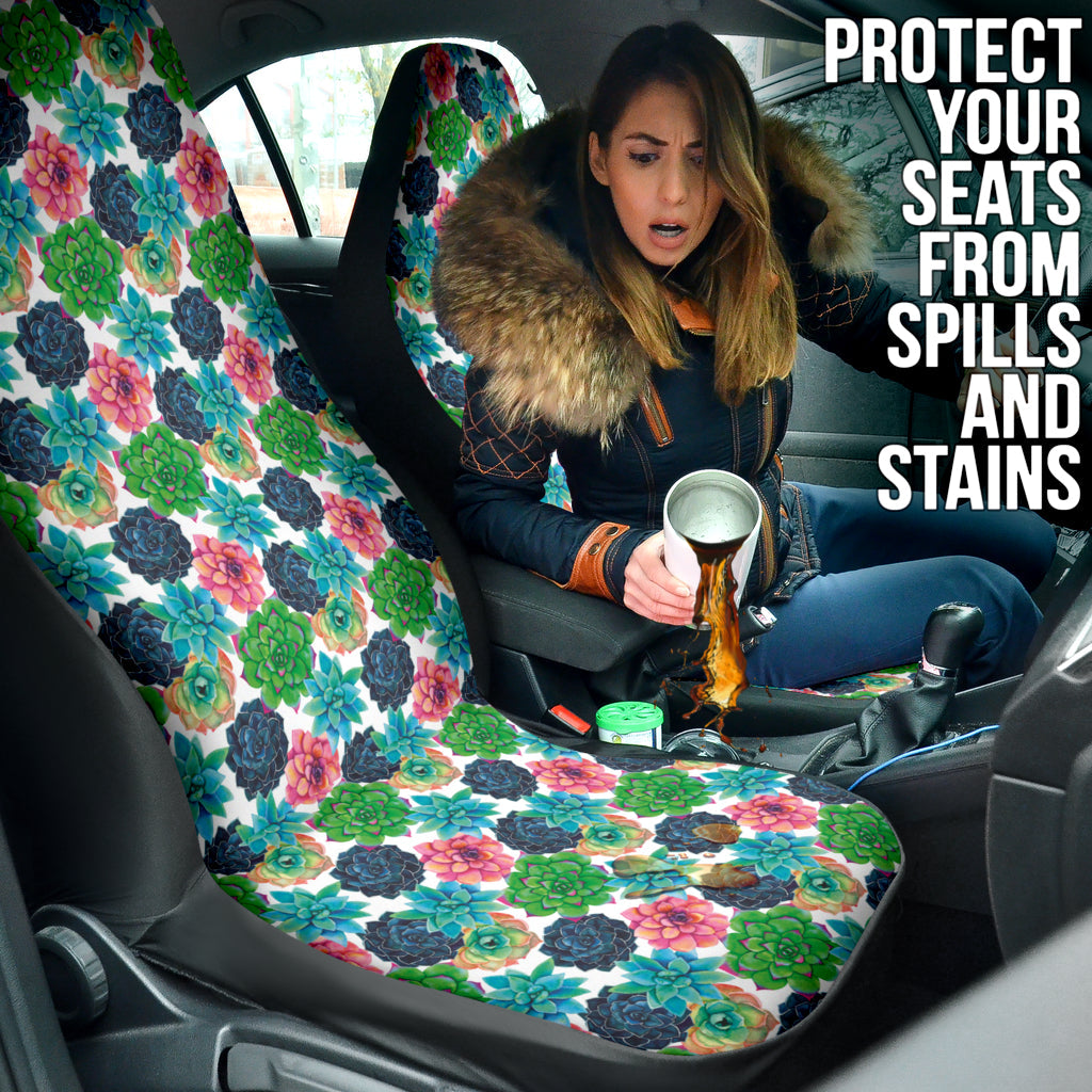 Succulent Colorful White Background Watercolor Car Seat Covers 212301