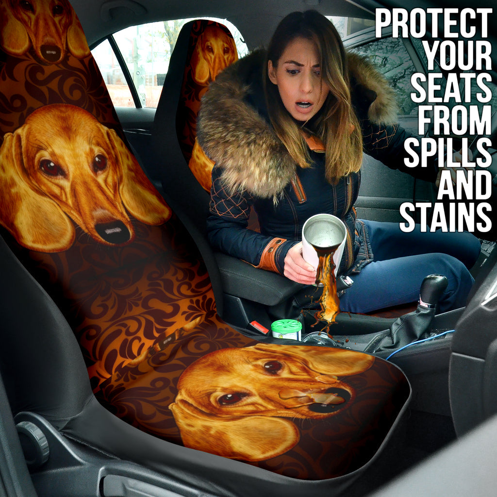 Dachshund Portrait Highlighted by Warm Baroque Textures Car Seat Covers 211402