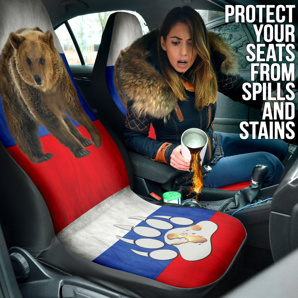 Russian Flag Furry Bear Animal Car Seat Covers 212801
