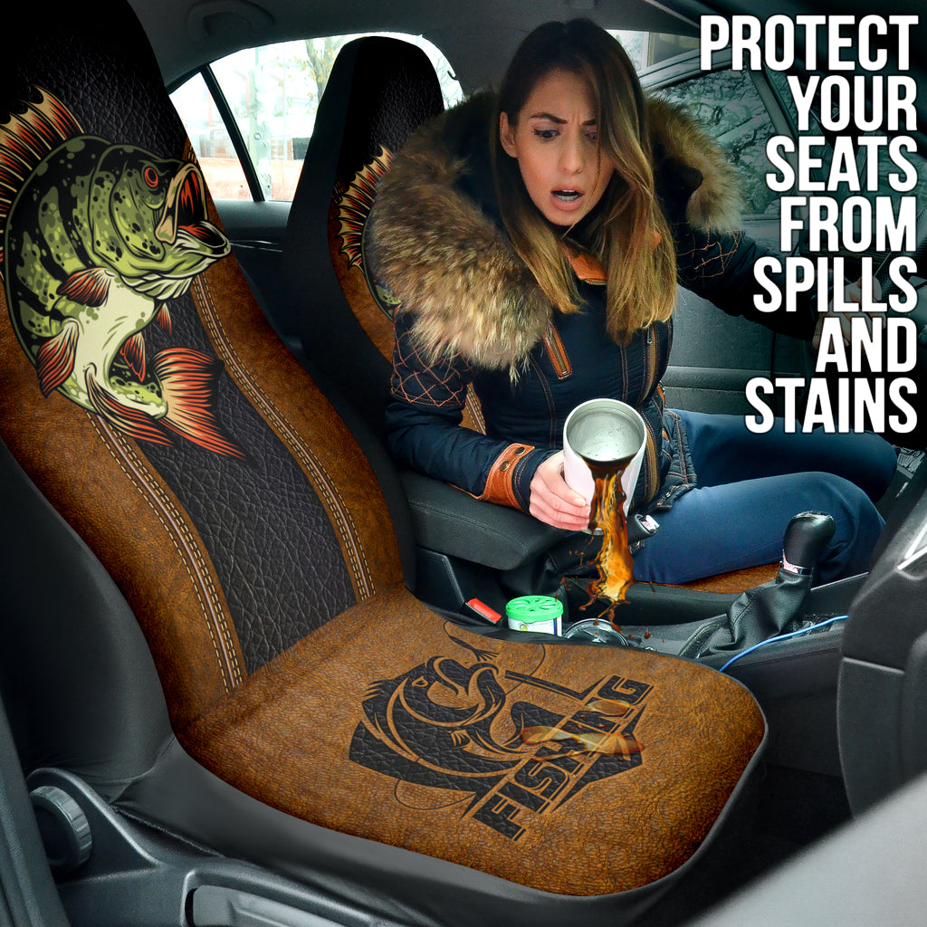 Largemouth Bass Fishing Leather Style Printing Car Seat Covers 211201