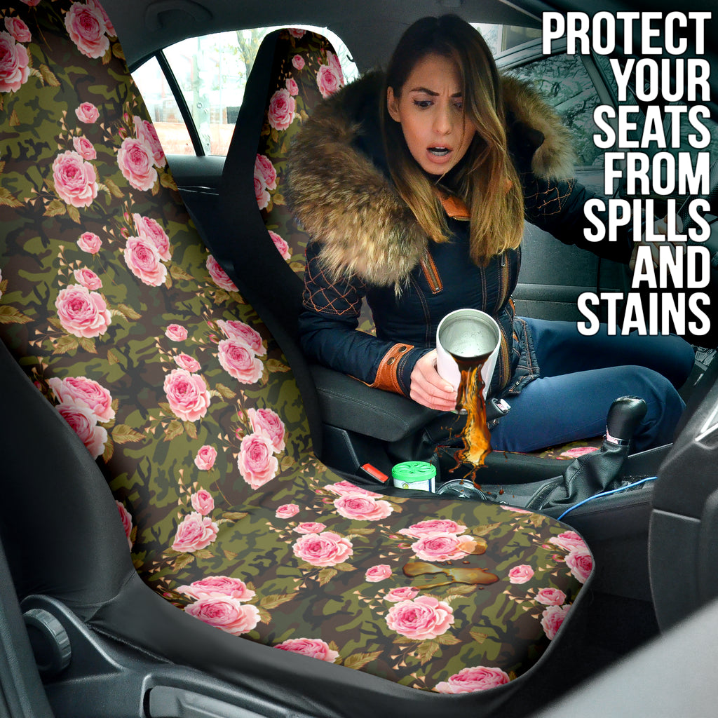 Pink Rose Camo Green Car Auto Seat Covers 212201
