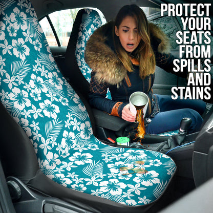 Cyan Hibiscus Hawaiian Flower Pattern Car Seat Covers 212201