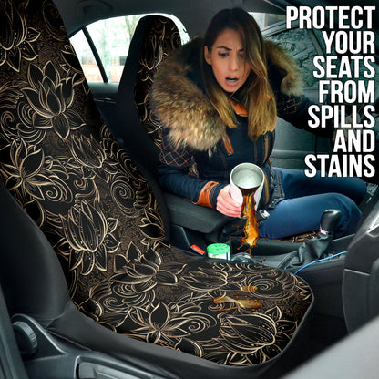 Luxurious Gold Lotus Waterlily Black Background Car Seat Covers 211201