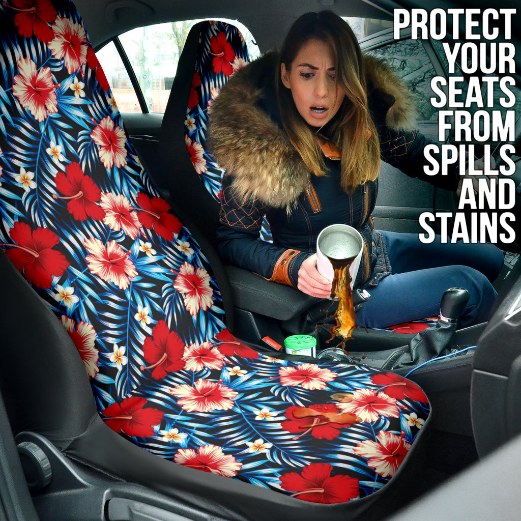 Red Blue Hibiscus Hawaiian Flower Pattern Car Seat Covers 212201