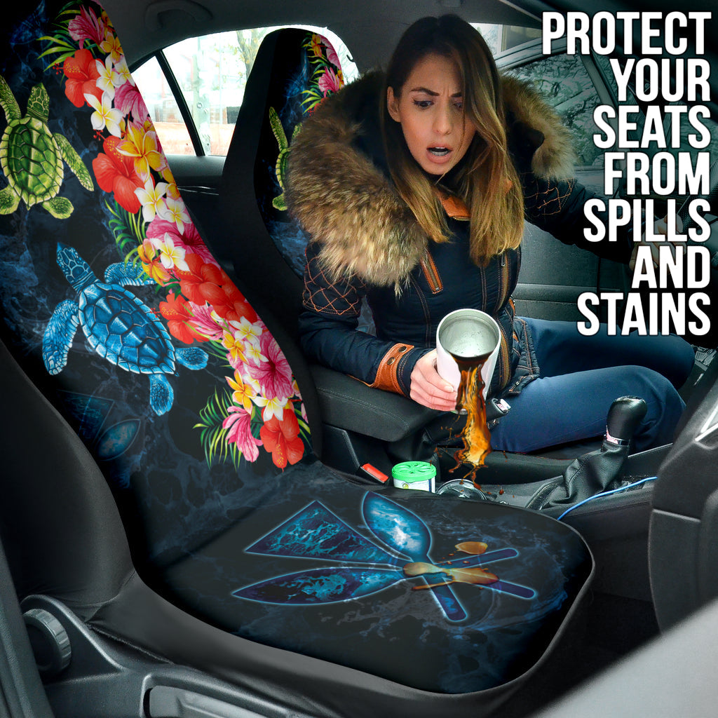 Turtle Kanaka Maoli Hibiscus Plumeria Flower Wave Car Seat Covers 212101